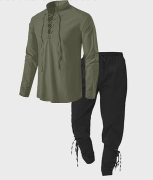 Middeleeuws Piraten Kostuum Set: Shirt met Vetersluiting en Broek