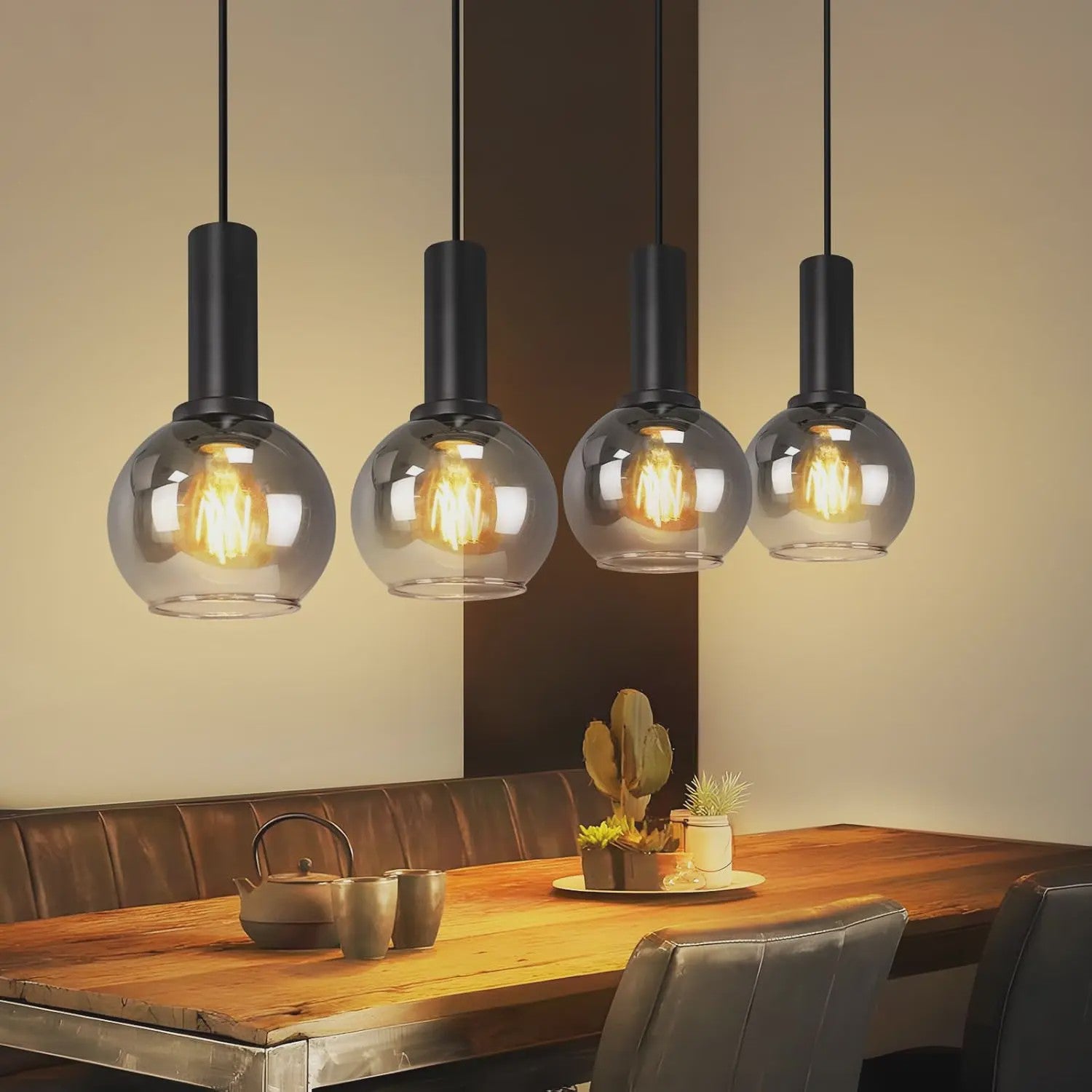 3-Lichts Hanglamp Glas - Vintage Stijl Pendellamp voor Eettafel & Woonkamer - In Hoogte Verstelbaar