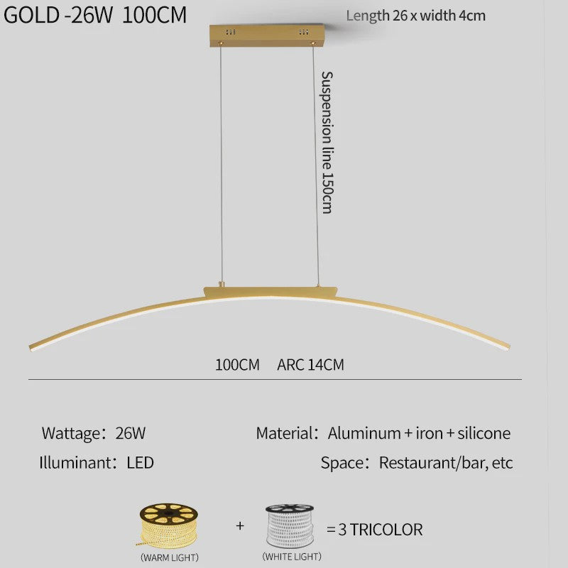Moderne LED Boog Hanglamp - Stijlvolle Verstelbare Plafondlamp voor Eetkamer & Keuken