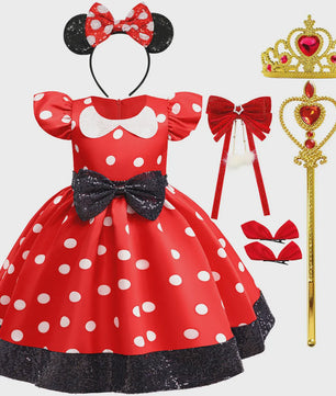 Minnie Mouse Jurk Meisjes Rood Polka Dot met Grote Pailletten Strik - Feestjurk