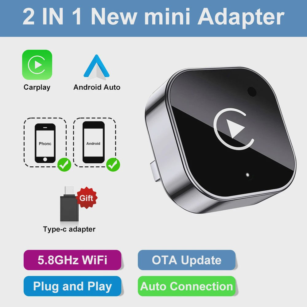 Draadloze CarPlay & Android Auto Adapter: Upgrade uw auto met 2-in-1 Plug & Play Dongle