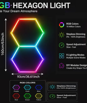 Hexagon LED Verlichting RGB - Dimbare Wandlampen & Plafondlampen voor Gaming, Feest & Garage