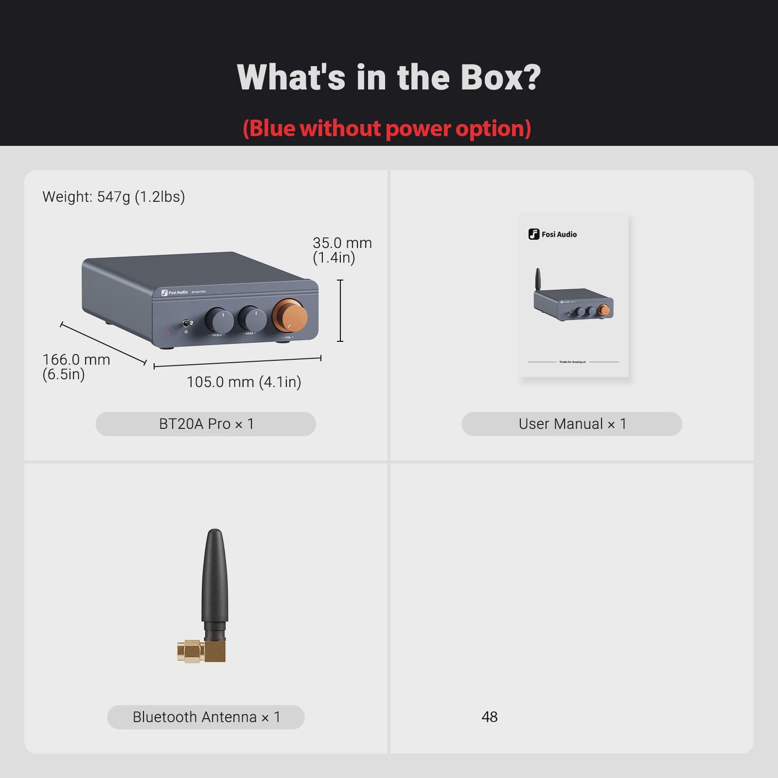 Fosi Audio BT20A PRO Bluetooth 5.0 Versterker - 2x 300W Mini HiFi Stereo Klasse D Audio Versterker met Bass & Treble Controle