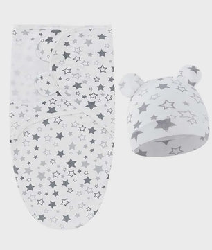 Baby Swaddle & Muts Set - Katoen, Verstelbaar, Cartoon Print, 0-6 Maanden