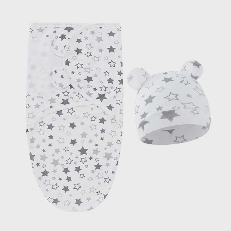 Baby Swaddle & Muts Set - Katoen, Verstelbaar, Cartoon Print, 0-6 Maanden