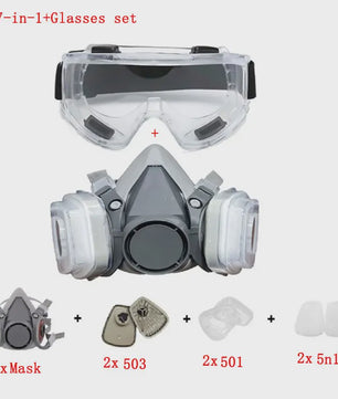 Half Gelaat Stofmasker Set met 503 Deeltjesfilters en Veiligheidsbril - Ideaal voor Industrie, Verfspuiten en Slijpen