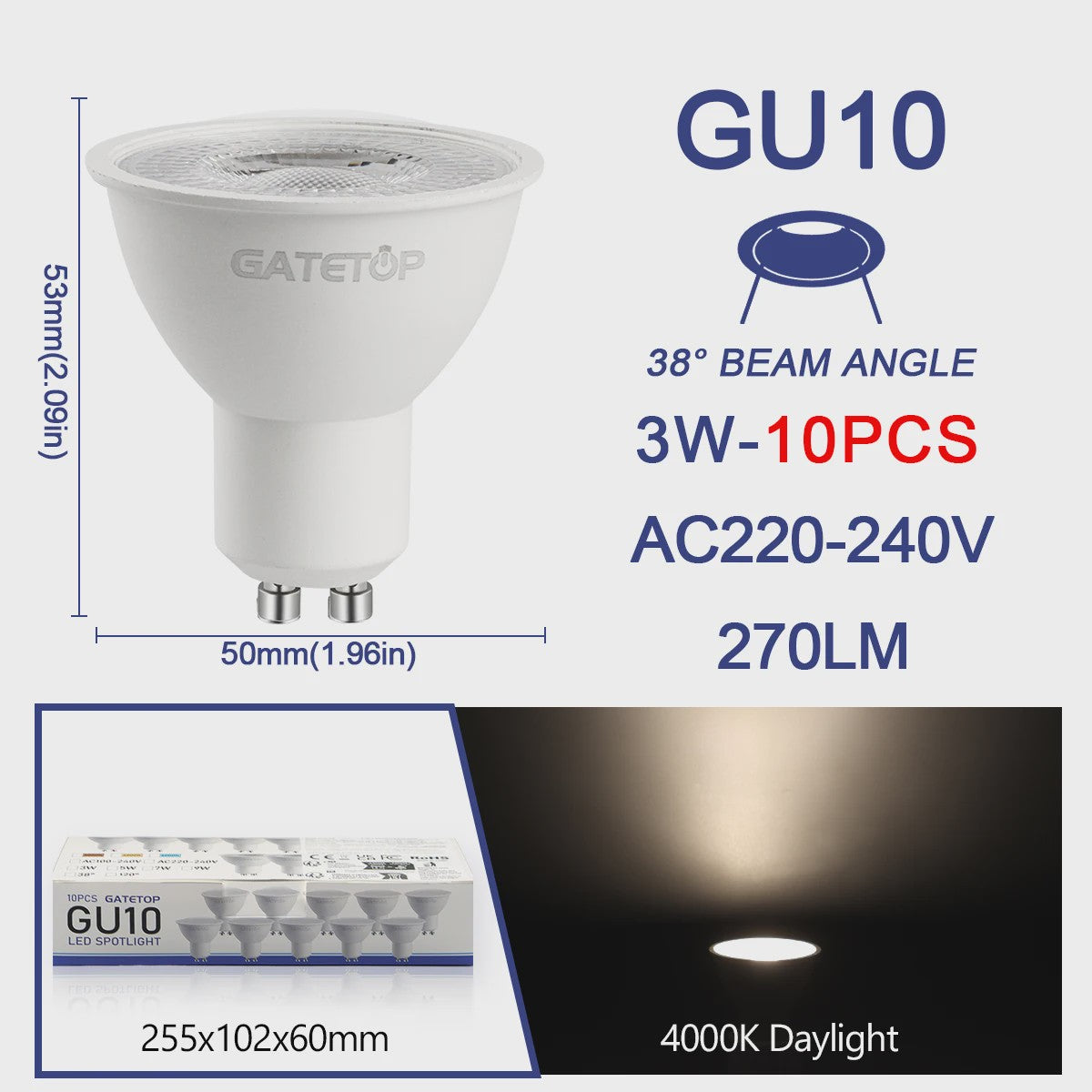10x GU10 LED Spot Lamp 3W - Kies Warm Wit, Neutraal Wit of Koel Wit (3000K-6000K)