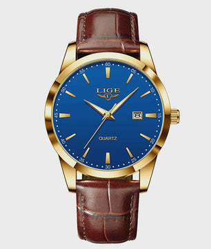 LIGE Heren Horloge Bruin Leer - Stijlvol Militair Quartz Horloge met Datum & Waterdicht