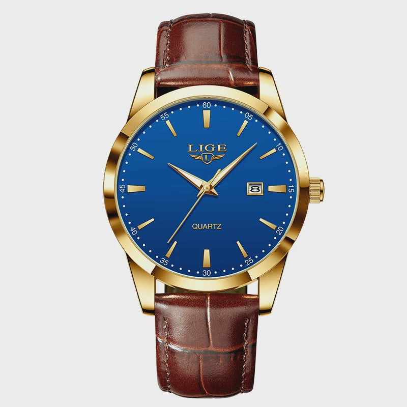 LIGE Heren Horloge Bruin Leer - Stijlvol Militair Quartz Horloge met Datum & Waterdicht
