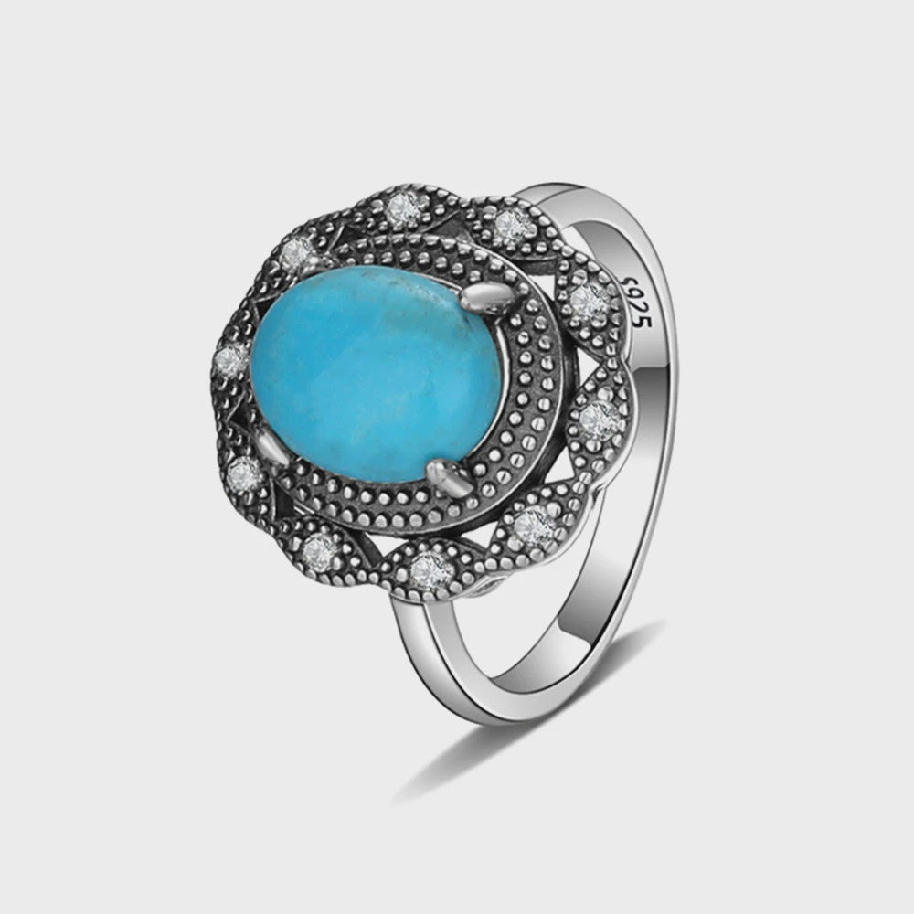 S925 Zilveren Ring met Ovaal Natuurlijke Turkoois - Fijne Sieraden voor Dames en Heren