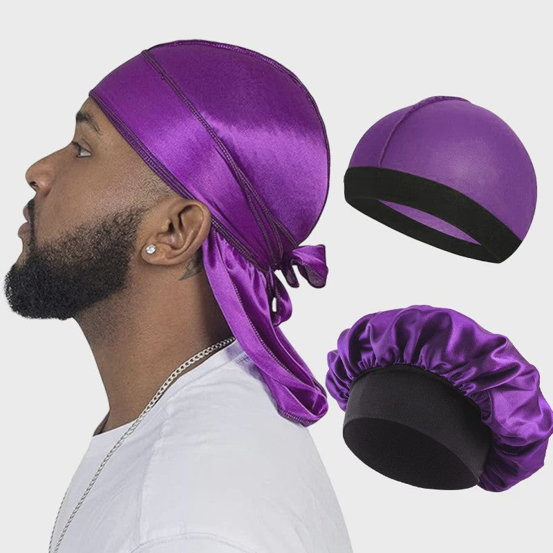 3-delige Set Zijdezachte Durags, Wave Caps & Satin Bonnets - Unisex