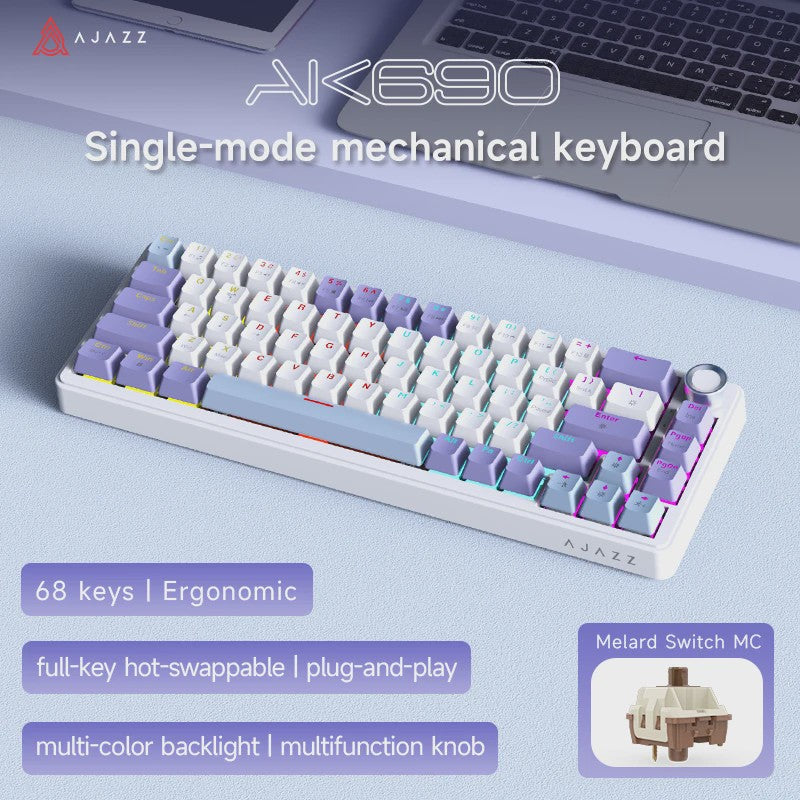 AJAZZ AK690 Mechanisch Gaming Toetsenbord - 68 Keys, Hot-Swap, USB, RGB Verlichting