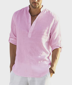 Heren Linnen Blouse Casual Lange Mouw - Comfortabele Vrijetijdstop