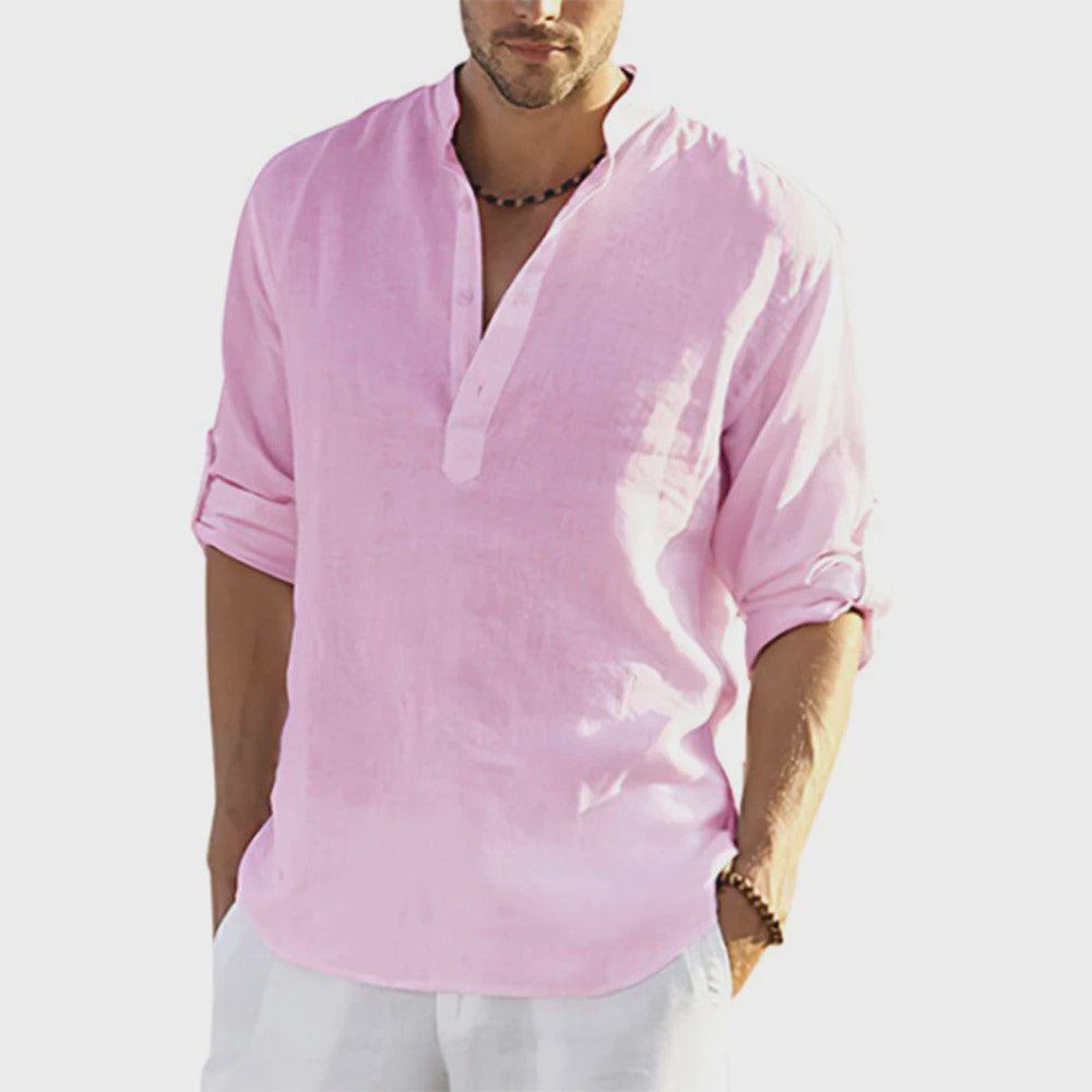 Heren Linnen Blouse Casual Lange Mouw - Comfortabele Vrijetijdstop