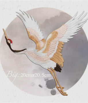 Geborduurde Kraanvogel Patches - Strijk- of Naaibaar voor Kledingdecoratie