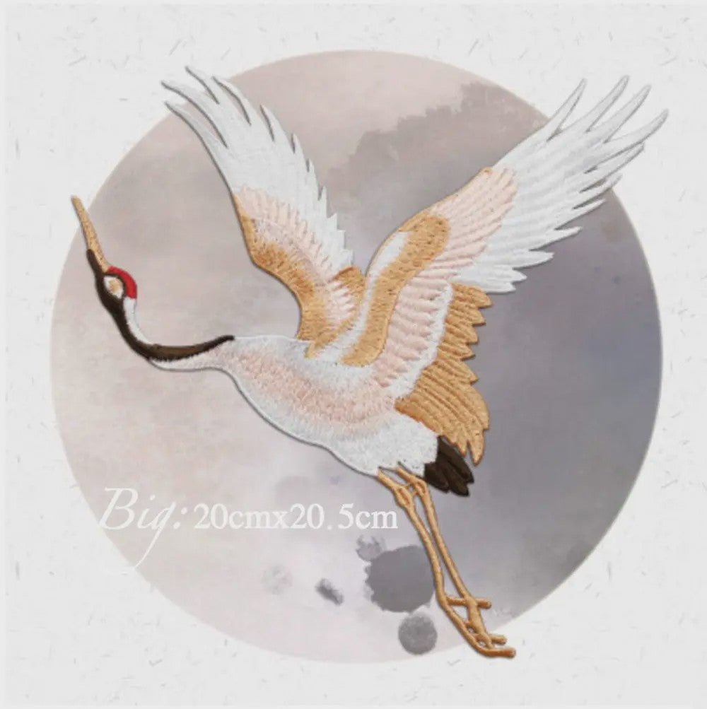 Geborduurde Kraanvogel Patches - Strijk- of Naaibaar voor Kledingdecoratie