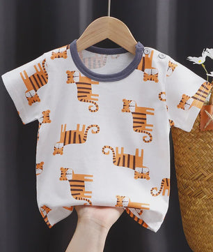 Zomer T-shirt Kinderen Katoen met Vrolijke Cartoon Print - 0-4 Jaar