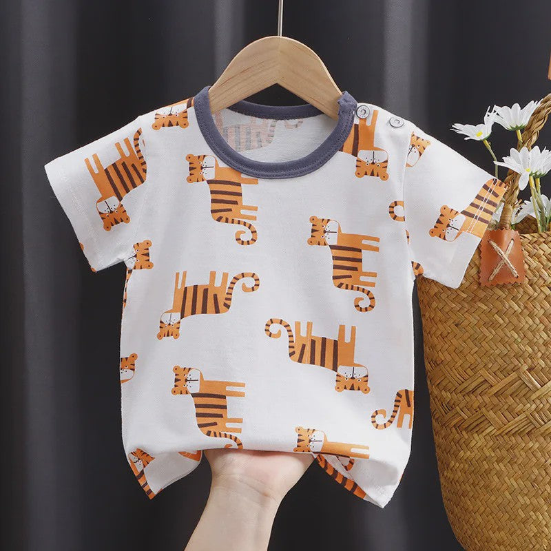 Zomer T-shirt Kinderen Katoen met Vrolijke Cartoon Print - 0-4 Jaar