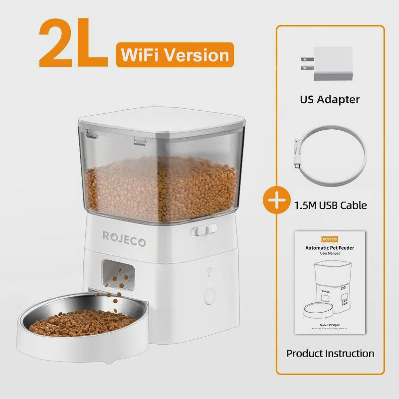 ROJECO Automatische Hond & Kat Voerbak met WIFI Bediening - 2L Capaciteit