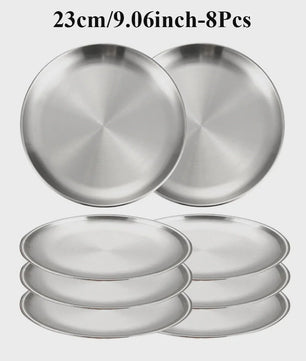 8-delige RVS Serveerschalen Set - Ronde Metalen Borden voor Diner, BBQ & Camping