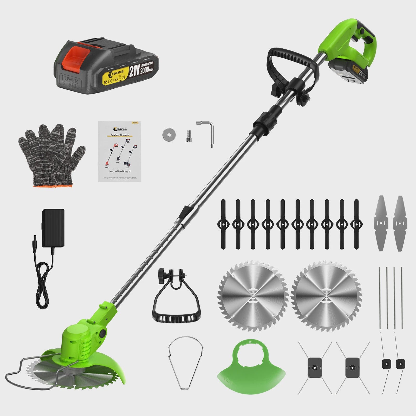 Krachtige 21V Accu Grastrimmer 15000RPM - Inklapbaar, met 5 Bladen & Makita 18V Batterij Compatibel - Snoerloze Bosmaaier & Onkruidtrimmer