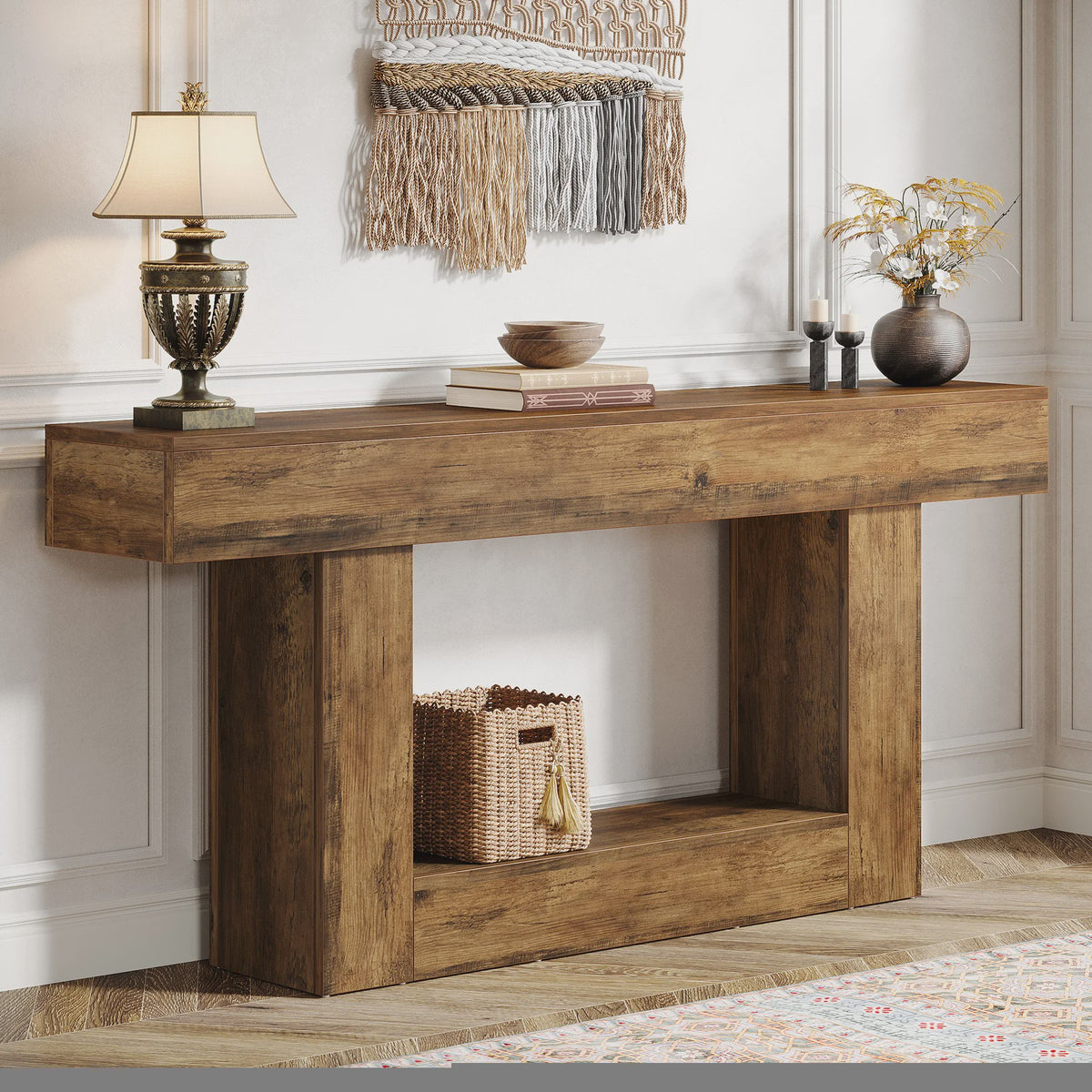 Tribesigns Console Tafel 160 cm - Farmhouse Entree Tafel met U-vormige Basis en Open Plank