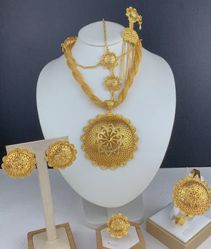 Gouden Sieraden Set Dames 24k Verguld - Afrikaans/Indisch Design met Grote Hanger - Bruiloft & Cadeau