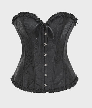 Victoriaans Gothic Overbust Corset met Kant en Ruches - Vintage Bustier Top