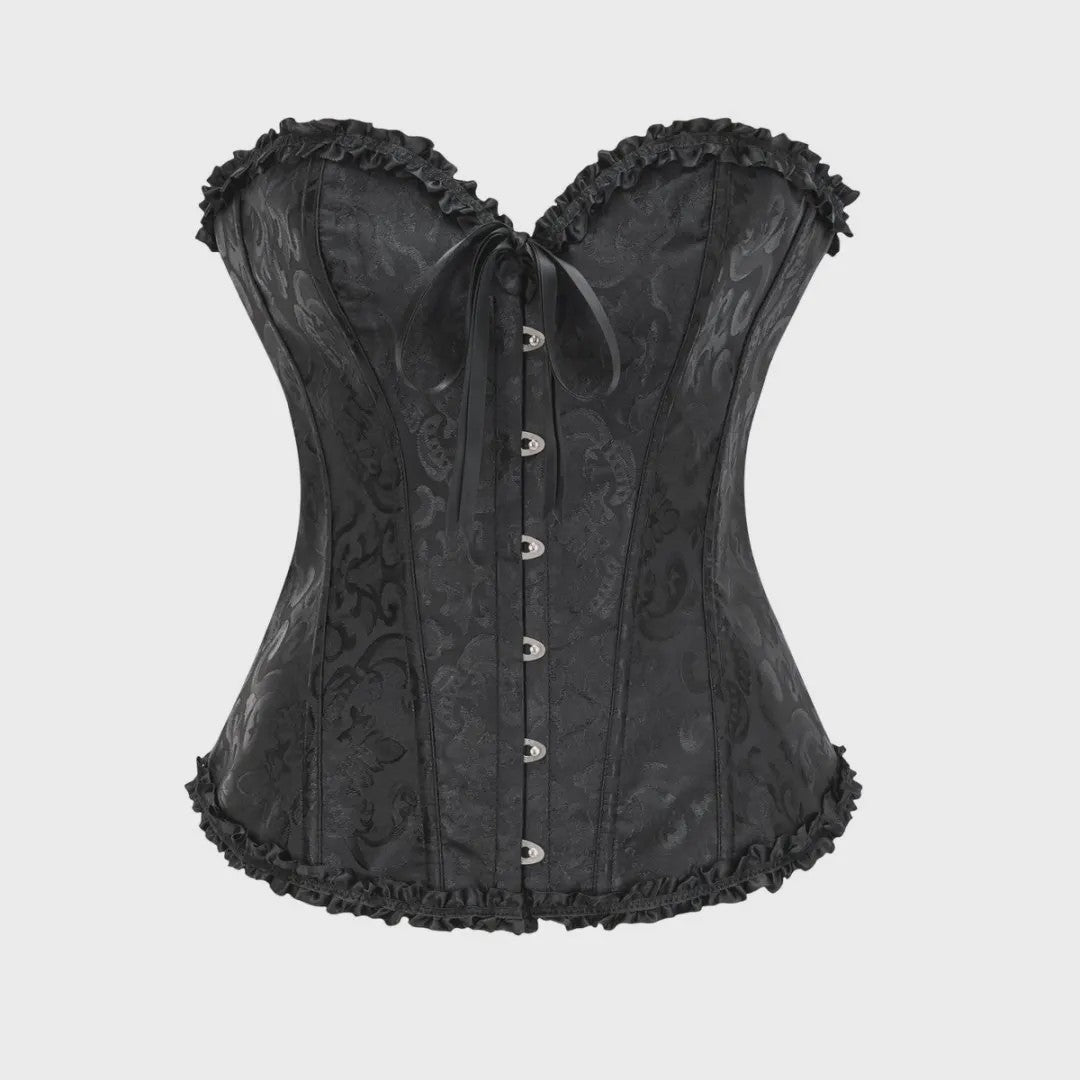 Victoriaans Gothic Overbust Corset met Kant en Ruches - Vintage Bustier Top