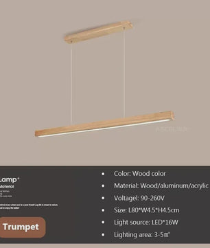 Houten LED Hanglamp Lange Strip - Stijlvolle Verlichting voor Eettafel, Woon- en Eetkamer