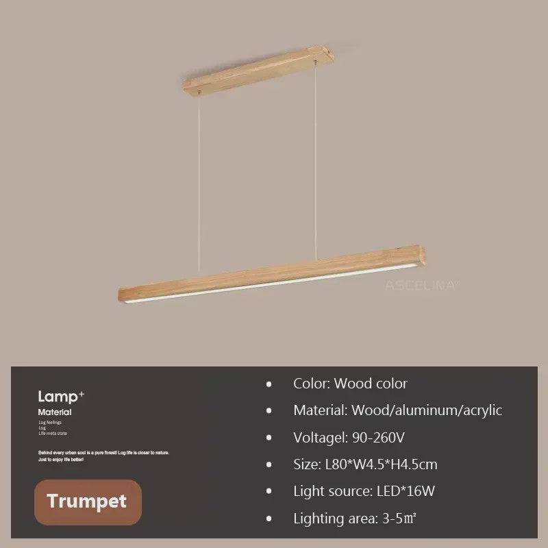 Houten LED Hanglamp Lange Strip - Stijlvolle Verlichting voor Eettafel, Woon- en Eetkamer