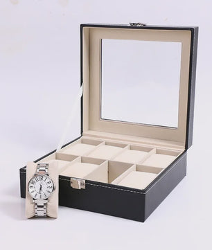 Luxe PU Leder Horlogedoos met Glazen Deksel - Diverse Vakverdelingen (2-12 Girds)