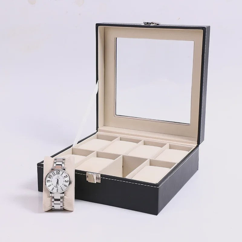 Luxe PU Leder Horlogedoos met Glazen Deksel - Diverse Vakverdelingen (2-12 Girds)