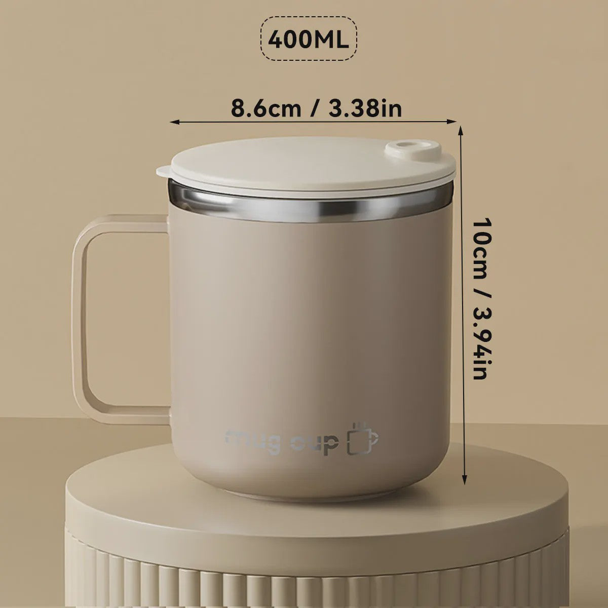 Geïsoleerde Koffiemok met Deksel - 400ML Dubbelwandig RVS Drinkbeker
