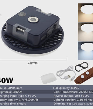 Oplaadbare Camping Lantaarn met Powerbank - 3 Lichtstanden, IP65 Waterdicht