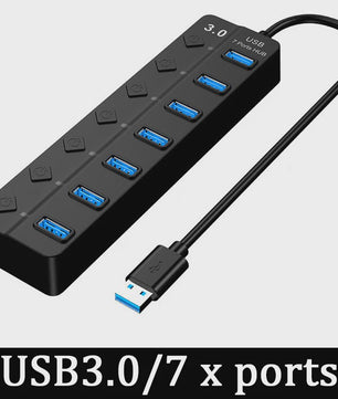 USB 3.0 Hub met 7 Poorten en Individuele Schakelaars - Uitbreidingsstation voor PC en Laptop