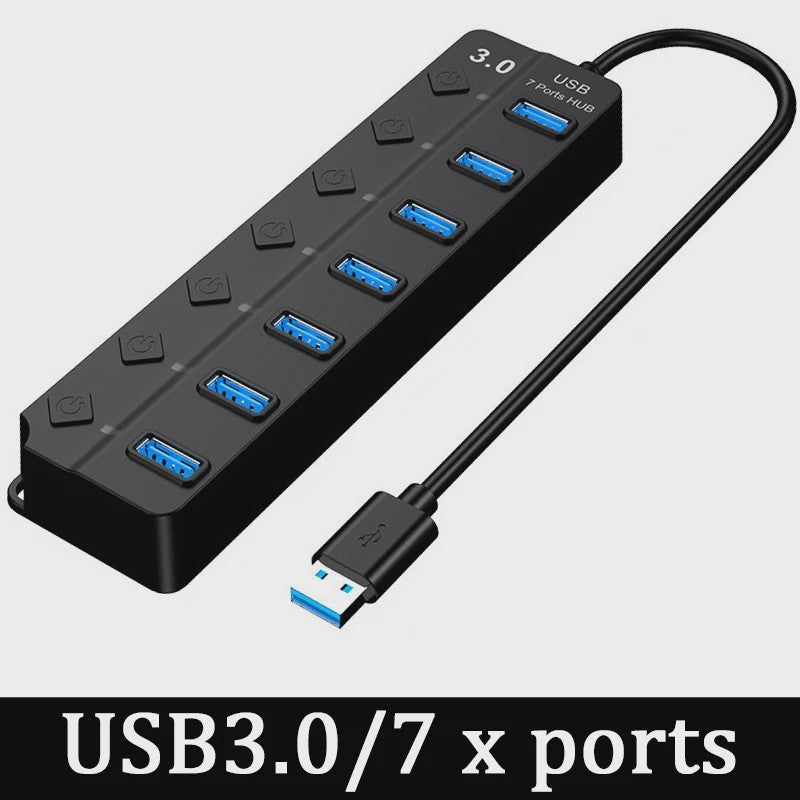 USB 3.0 Hub met 7 Poorten en Individuele Schakelaars - Uitbreidingsstation voor PC en Laptop