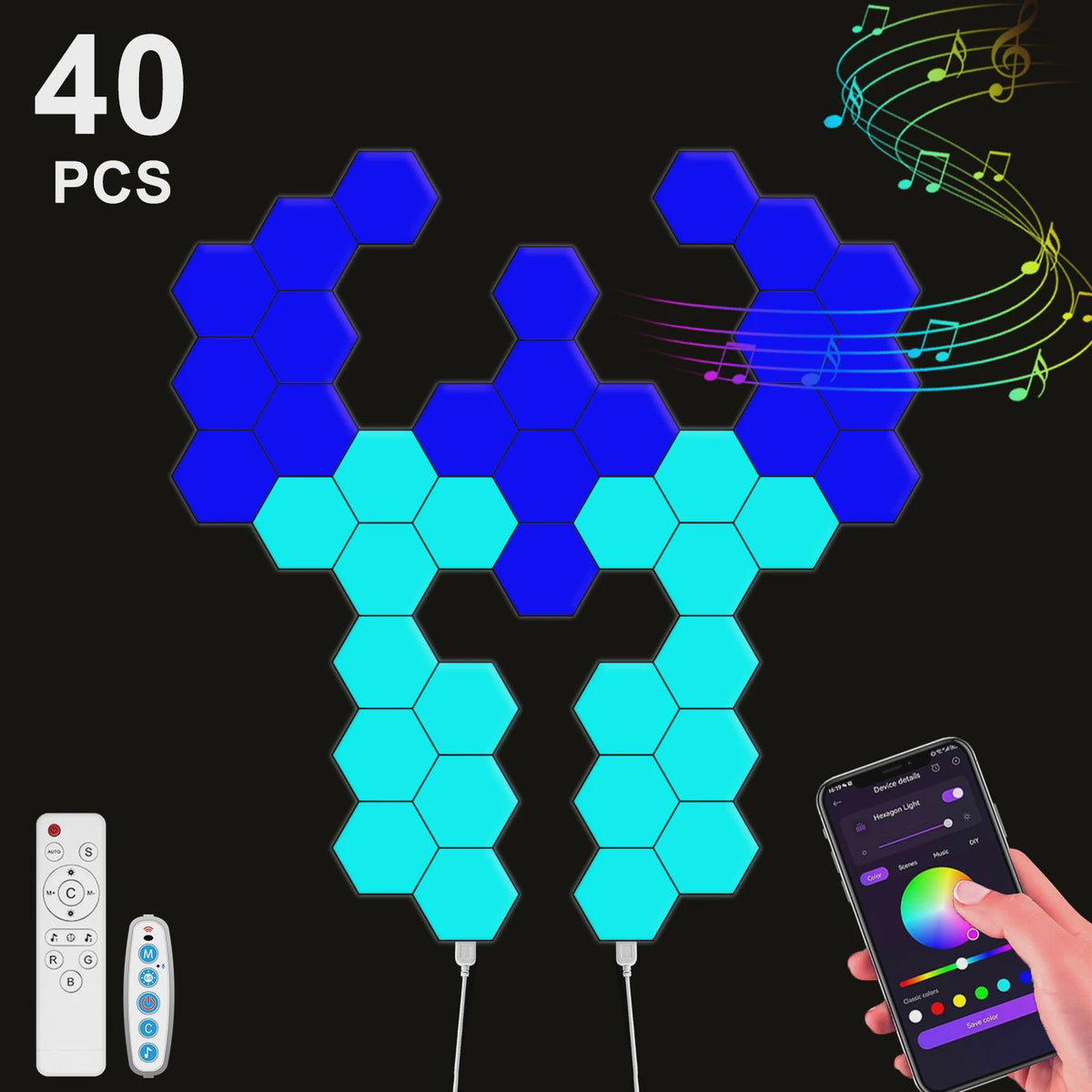 Slimme Hexagon LED Wandlampen met App & Muziek Sync - RGB Kleuren, DIY Ontwerp