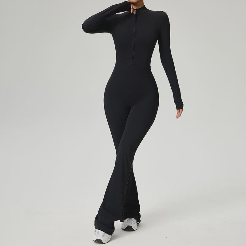 Dames Fitness Jumpsuit met Rits en Lange Mouwen - Perfect voor Yoga, Gym & Workout