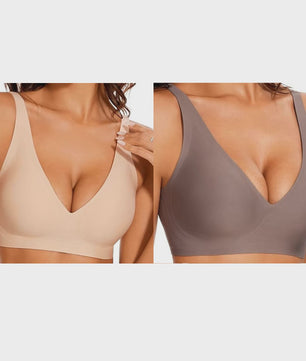 Seamless Beugelvrije BH met Luipaardprint - Diepe V-hals & Push-up Effect