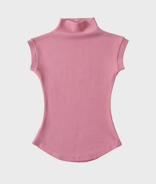 Dames Zomer Mouwloze Turtleneck Top - Slim Fit Basic T-shirt