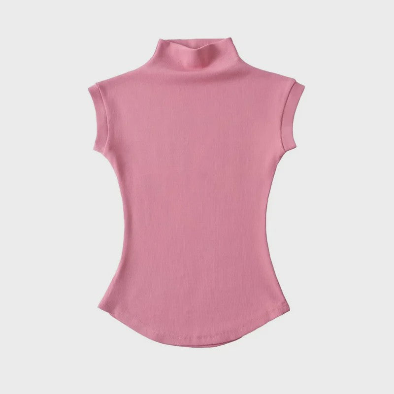 Dames Zomer Mouwloze Turtleneck Top - Slim Fit Basic T-shirt