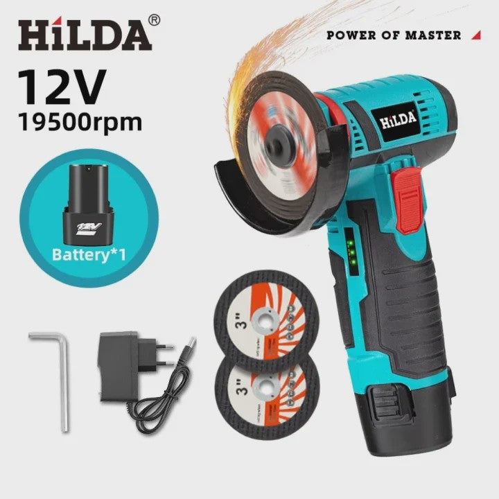 HILDA 12V Mini Haakse Slijper - Snoerloos, Oplaadbaar voor Slijpen, Polijsten & Snijden