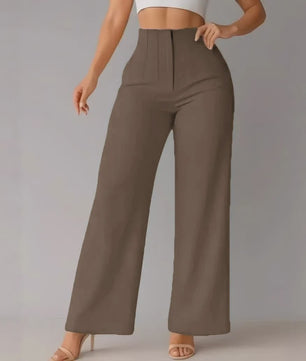 Elegante Dames Pantalon met Hoge Taille en Wijde Pijpen - Perfect voor Kantoor en Casual Gelegenheden