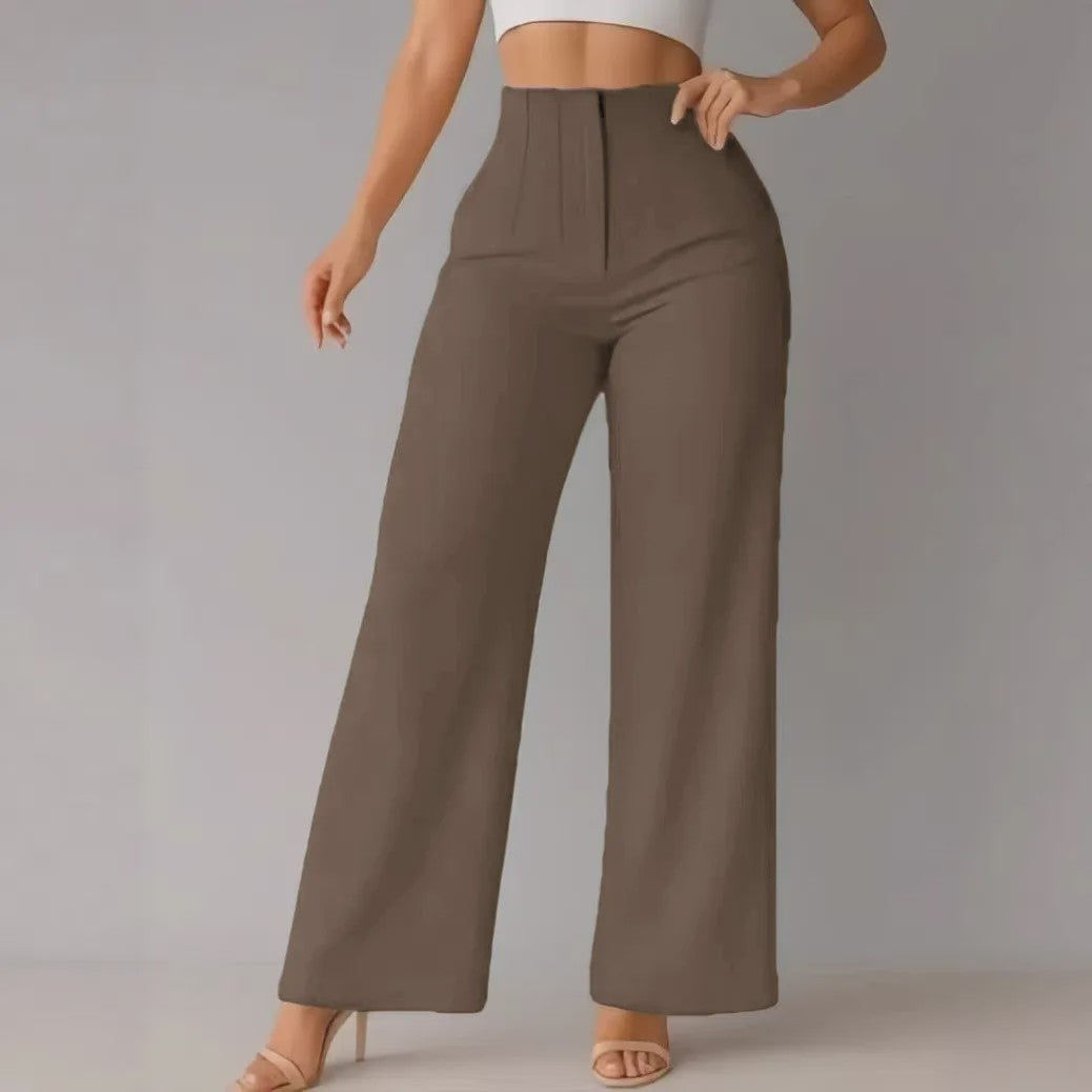Elegante Dames Pantalon met Hoge Taille en Wijde Pijpen - Perfect voor Kantoor en Casual Gelegenheden