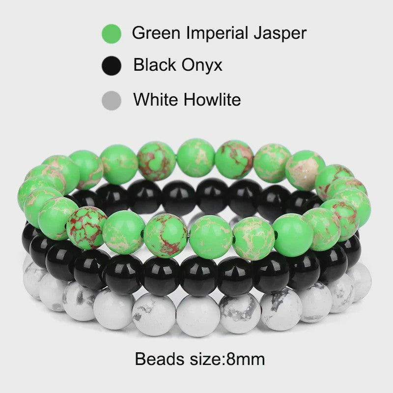 Set van 3 Natuursteen Armbanden: Rozenkwarts, Obsidiaan & Tijgeroog