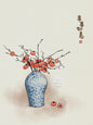 Vintage Chinese Lotus & Bamboe Canvas Print - Zen Muurdecoratie