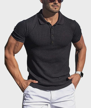 Zomer Heren Poloshirt met Verticale Streep en Elastische Pasvorm - Korte Mouw