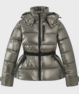 Dames Winter Parka Jas met Capuchon, Hoge Taille en Riem - Warm & Winddicht