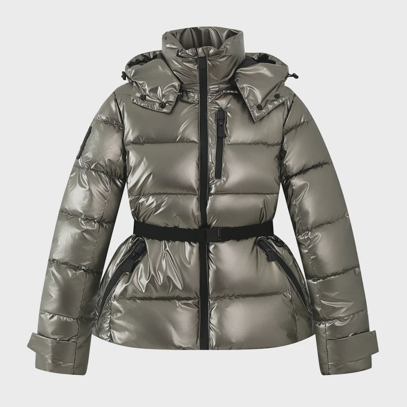 Dames Winter Parka Jas met Capuchon, Hoge Taille en Riem - Warm & Winddicht